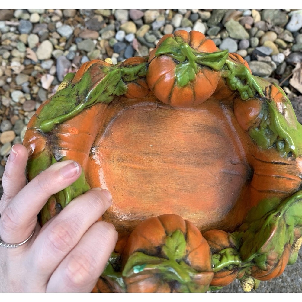 Vintage 1984 Hand Painted Ceramic Pumpkin Patch Candy Dish Fall Decor 8 Inch - Picture 6 of 9